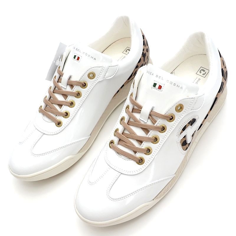 D05170L31 新品訳あり DUCA DEL COSMA/レザーゴルフシューズ スパイクレス【サイズ:39(24.5cm)】ホワイト/レオパード WATERPROOF