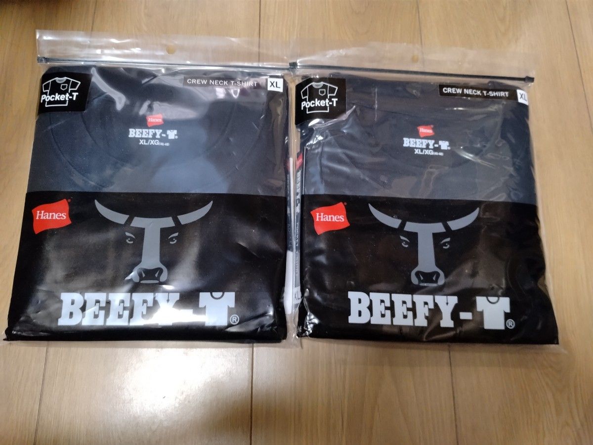 ヘインズ ビーフィー Tシャツ ポケット付き 半袖 黒　ブラック　 2枚 BEEFY-T 無地