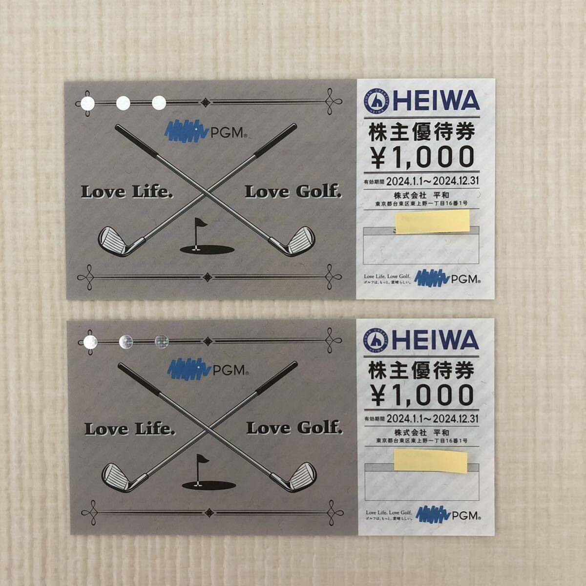 送料無料 HEIWA 平和 PGM パシフィックゴルフ株主優待券 2枚組　2024年12月31日まで_画像1