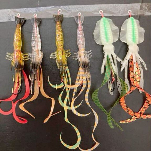 タイラバネクタイ6本セット☆タングステン針10号使用2本針☆9㎝イカ、エビワーム仕掛け。真鯛、青物、ヒラメ、根魚など釣れています。_画像2
