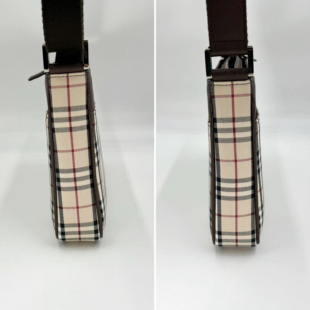 1円 【未使用保管品】 Burberry バーバリー ショルダーバッグ ノバチェック ロゴ型押し キャンバス レザー ベージュ ブラウン 斜め掛け_画像4