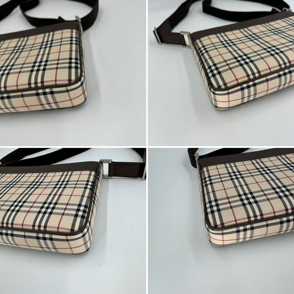 1円 【未使用保管品】 Burberry バーバリー ショルダーバッグ ノバチェック ロゴ型押し キャンバス レザー ベージュ ブラウン 斜め掛け_画像9