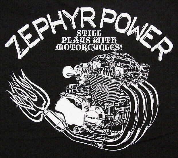 「ZEPHYR POWER」（Lサイズ ）KAWASAKI ZEPHYRエンジンTシャツ カワサキ ゼファー1100 400 Z1 Z2 Z1000 旧車 当時物_画像1