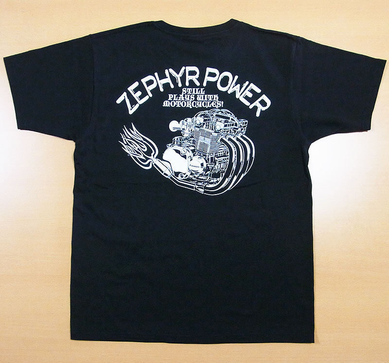 「ZEPHYR POWER」（Lサイズ ）KAWASAKI ZEPHYRエンジンTシャツ カワサキ ゼファー1100 400 Z1 Z2 Z1000 旧車 当時物_画像2