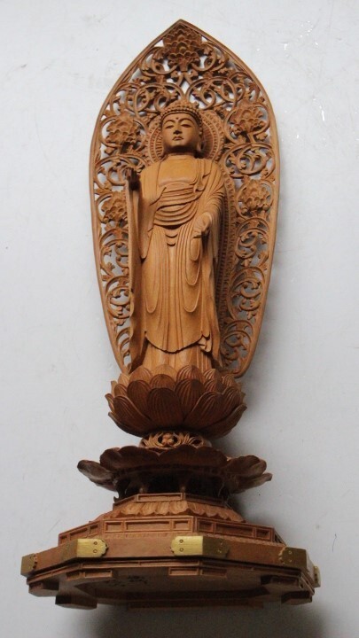 △な-275 福田照明 作 白檀 仏像 中古 阿弥蛇如来 立像 五寸 △な-275 福田照明 作 白檀 仏像 中古 阿弥蛇如来 立像 五寸