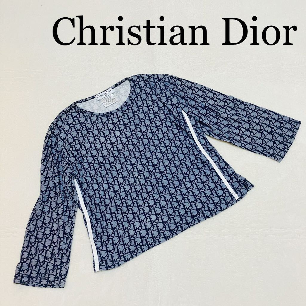 【美品】Christian Diorクリスチャンディオール トロッター七分袖カットソー L ブルートップス ネイビー _画像1