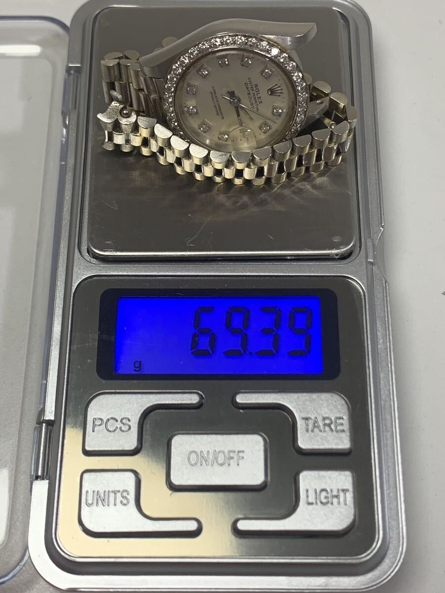 【稼働】 ROLEX ロレックス レディース 腕時計 69179 R番台 デイトジャスト 750 K18WG 金無垢 10Pダイヤモンド 自動巻き アフターダイヤ KD