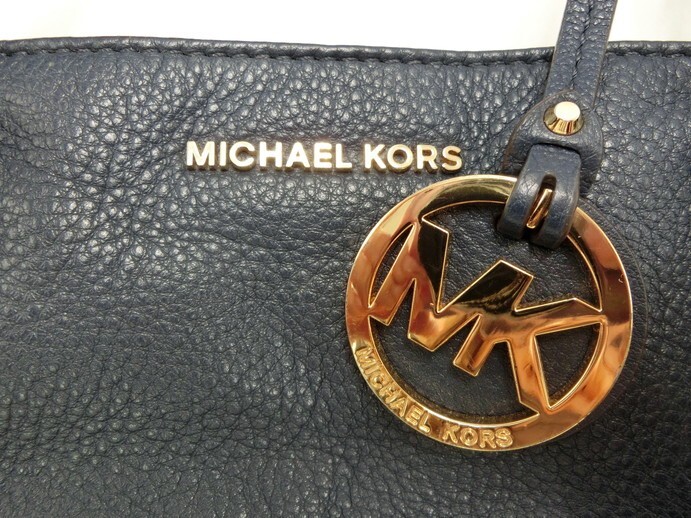 【FS0-42】【80サイズ】▲Michael Kors マイケルコース レザー トートバッグ ブルーネイビー系/※型崩れ スレ 持ち手ヨレ シミ有_画像6