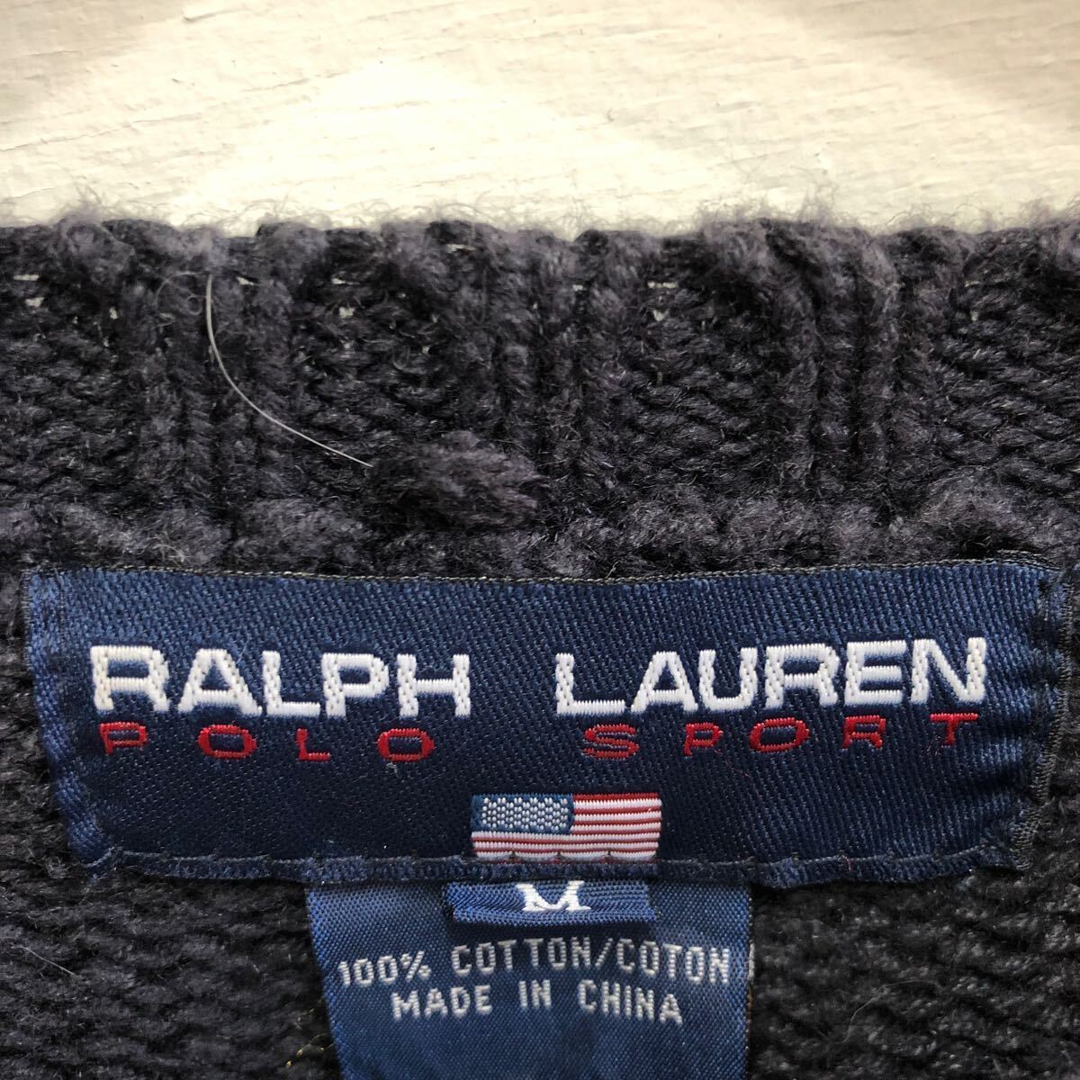 RALPH LAUREN POLO SPORT ラルフローレン ポロスポーツ セーター ネイビー クルーネック Mサイズ メンズ ニット 長袖 USA国旗 古着 _画像2