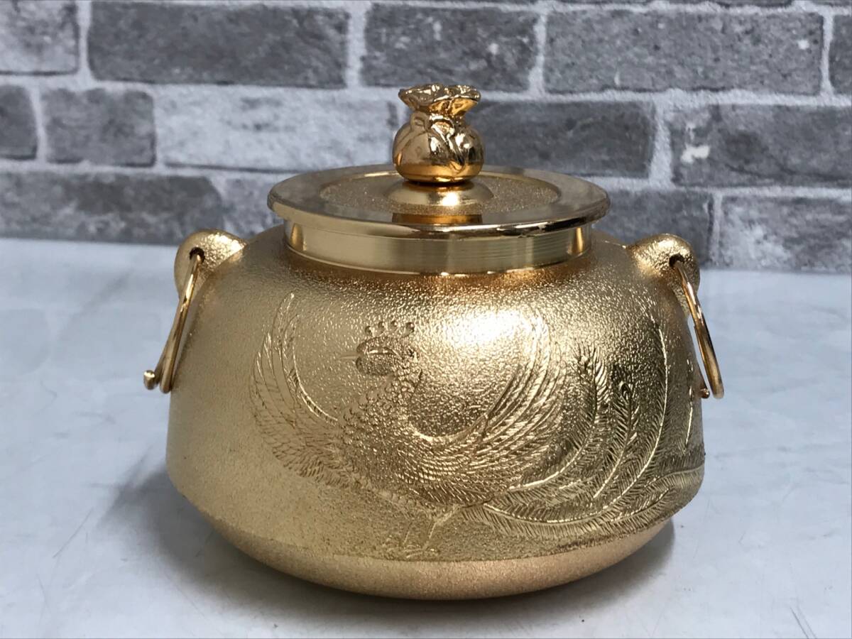 ★中古品★ 黄金茶釜 文福茶釜 鳳凰 金メッキ 24KGP 置物 縁起物 開運 ゴールド_画像1