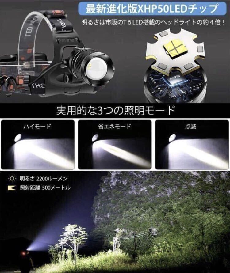 最新型 作業灯 ヘッドライト LED ヘッドランプ ワークライト 自転車 釣り リチウムイオン電池 屋外 懐中電灯 強力 登山 アウトドア 爆光 白の画像5