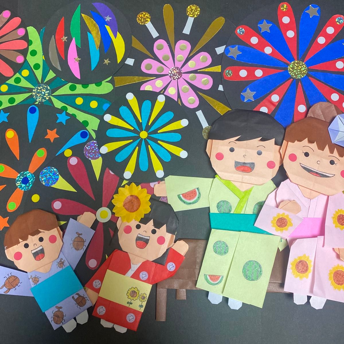 花火 壁面 壁面飾り 幼稚園 保育園 ハンドメイド 折り紙 病院 クリスマス 施設 お正月 施設など