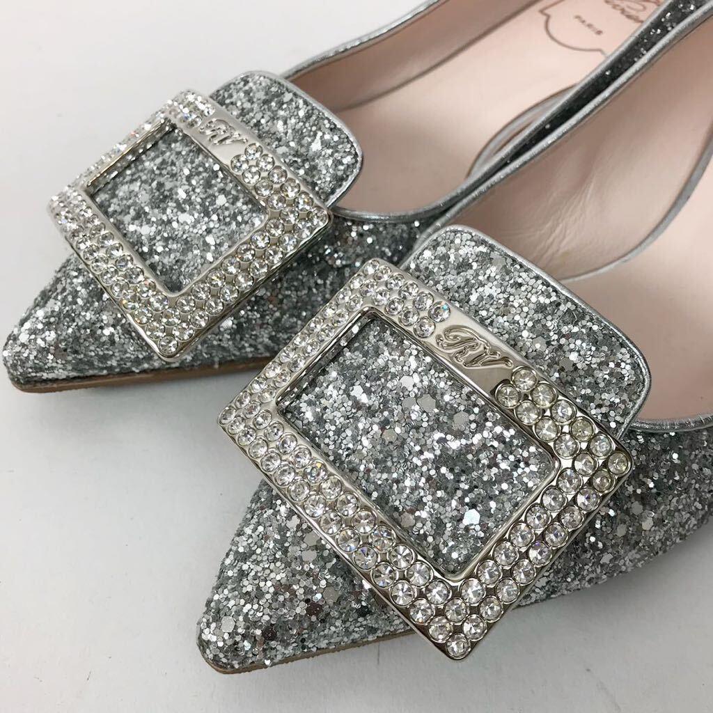 k36 beautiful goods Kirakira Roger Vivierroje vi vi eg Ritter lame pumps silver rhinestone square plate 36 regular goods 