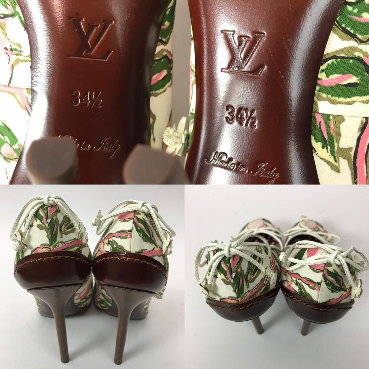 k27 LOUIS VUITTON ルイヴィトン パンプス ボタニカル ハイヒール 34.5 イタリア製 シューズ キャンバス レザー 正規品 レディース レア_画像8