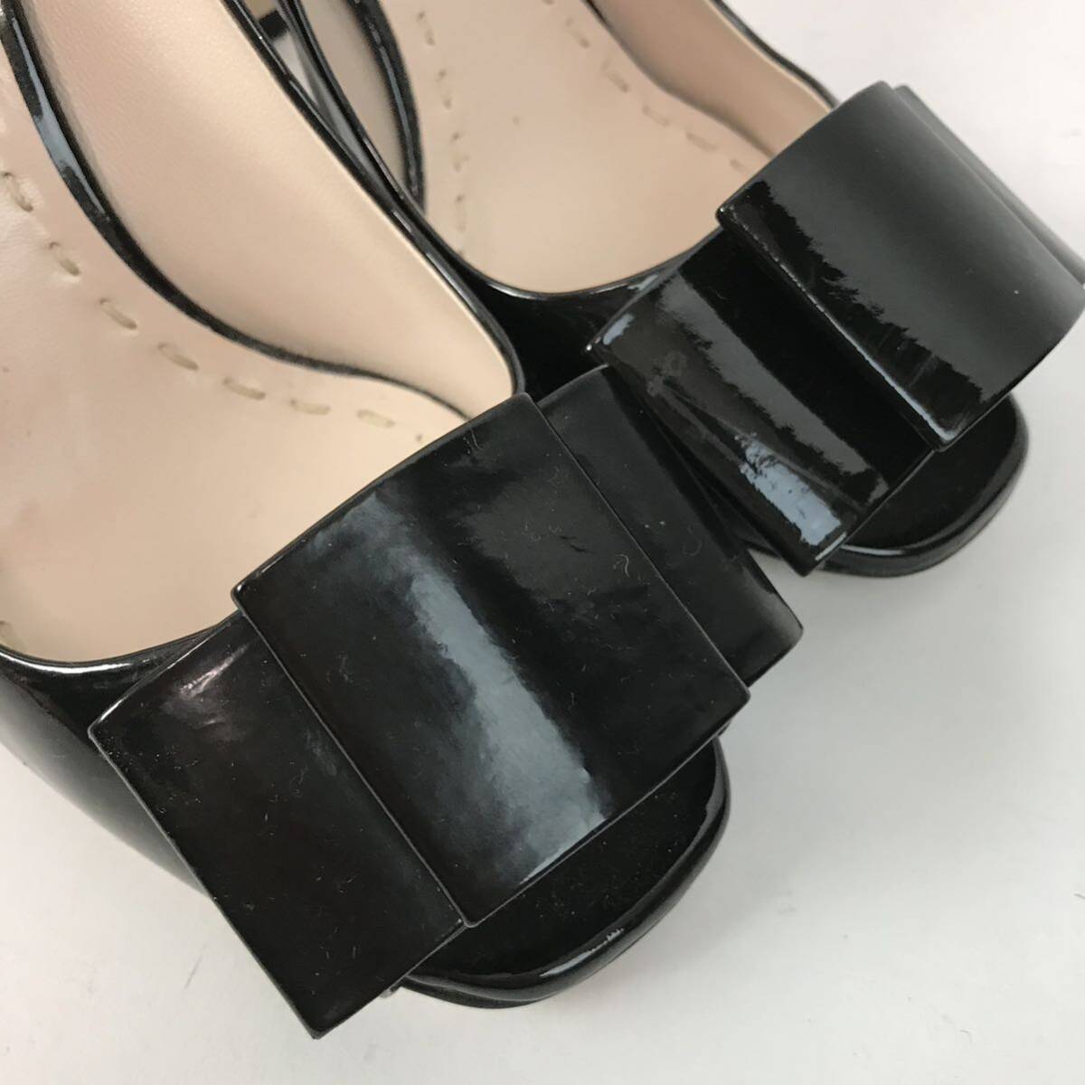 k115 miumiu MiuMiu enamel pumps open tu high heel ribbon pa tent leather black 37.5 regular goods formal sandals 