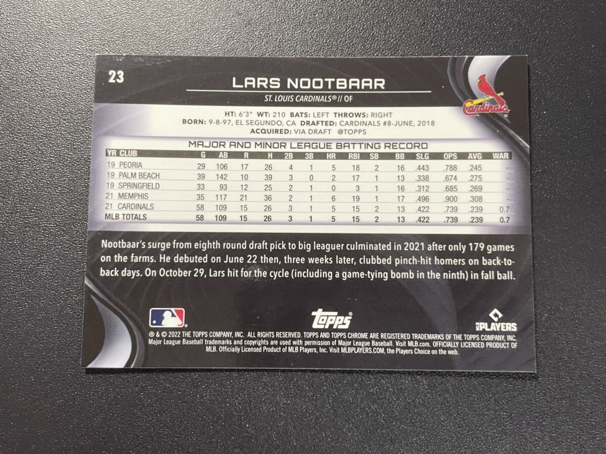 ラーズ ヌートバー 2022 Topps Chrome Black Base ルーキーカード Lars Nootbaar MLBカードの画像2
