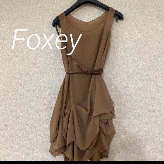 foxey newyork ワンピース　シアーウェーブワンピース　40 ベージュ