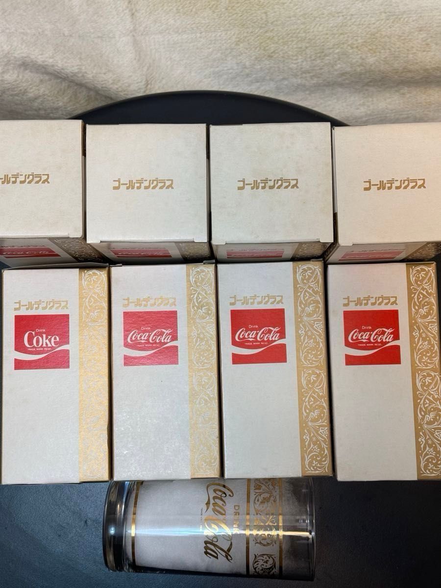 【コカコーラ×レトロ】ゴールデングラス　8客セット　レトロポップ　箱あり美品　 当時物 昭和レトロ