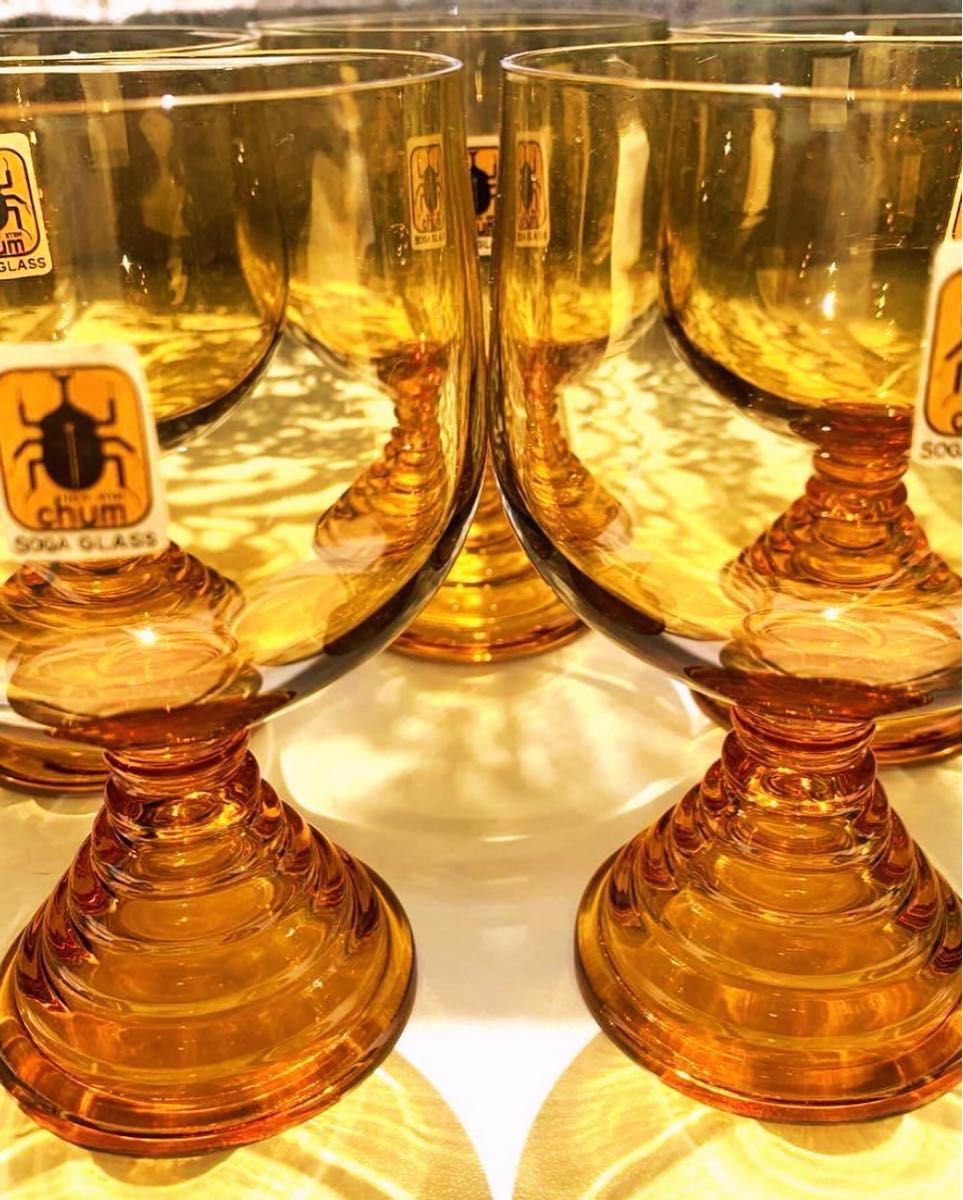 【ヴィンテージ×アンバー】曽我グラス　ブランド　6個入り一箱　レトロポップ　 ガラス インテリア アンティーク ワイングラス　人気