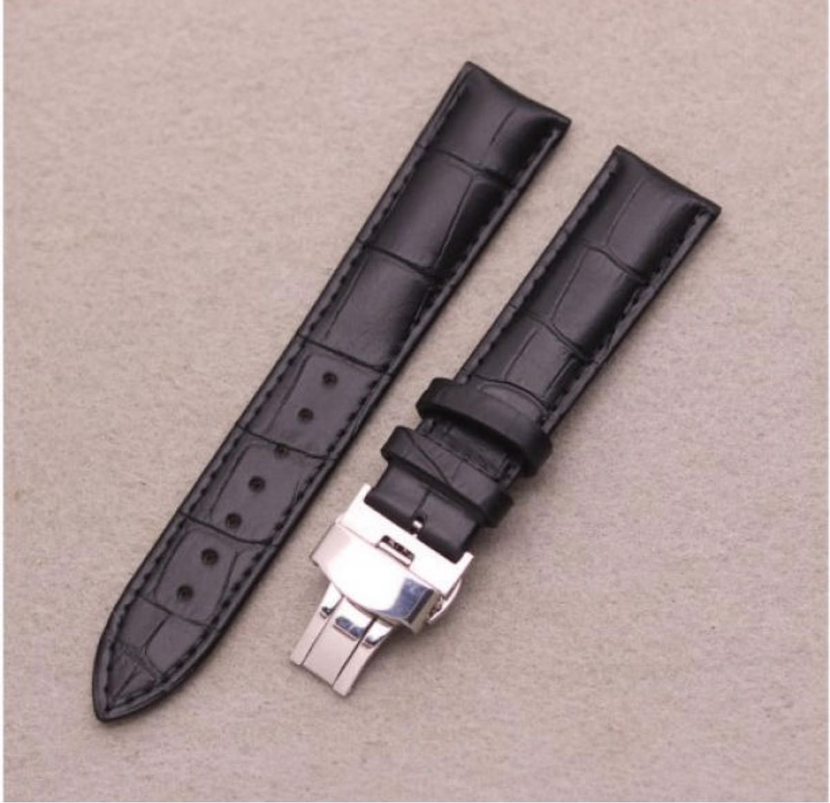 新品未使用 Dバックル ブラック 黒 交換用ベルト レザーベルト  腕時計ベルト バネ棒付き 革ベルト 22mm 箱付き