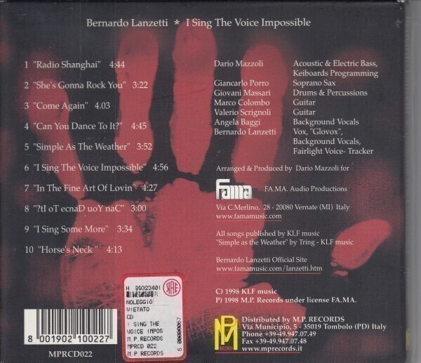BERNARDO LANZETTI / I SING THE VOICE IMPOSSIBLE（輸入盤CD）_画像2