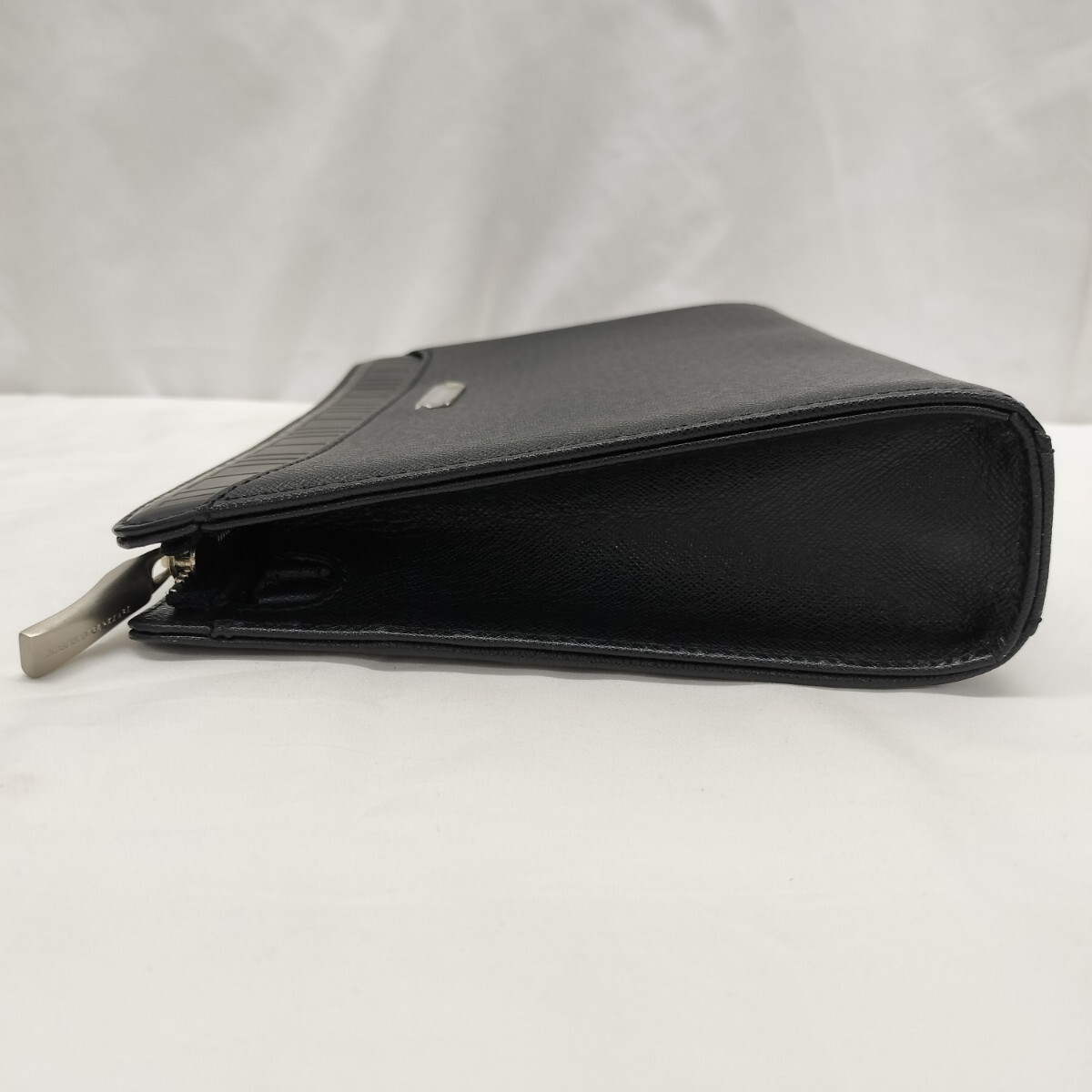 24*5015 BURBERRY ручная сумочка клатч держать рука иметь чёрный кожа Logo plate проверка серебряный Logo 