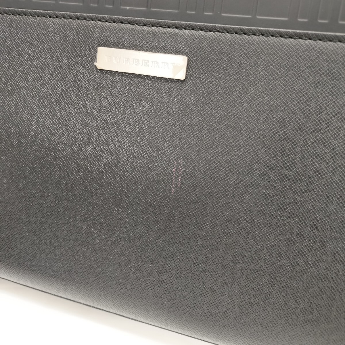 24*5015 BURBERRY ручная сумочка клатч держать рука иметь чёрный кожа Logo plate проверка серебряный Logo 