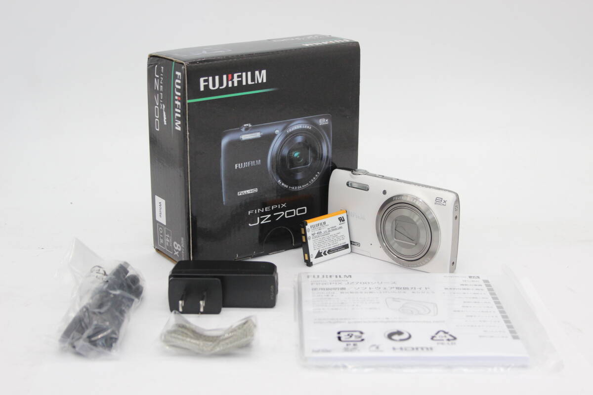 【美品 返品保証】 【元箱付き】フジフィルム Fujifilm Finepix JZ700 ホワイト 8x Wide バッテリー付き コンパクトデジタルカメラ v850_画像1