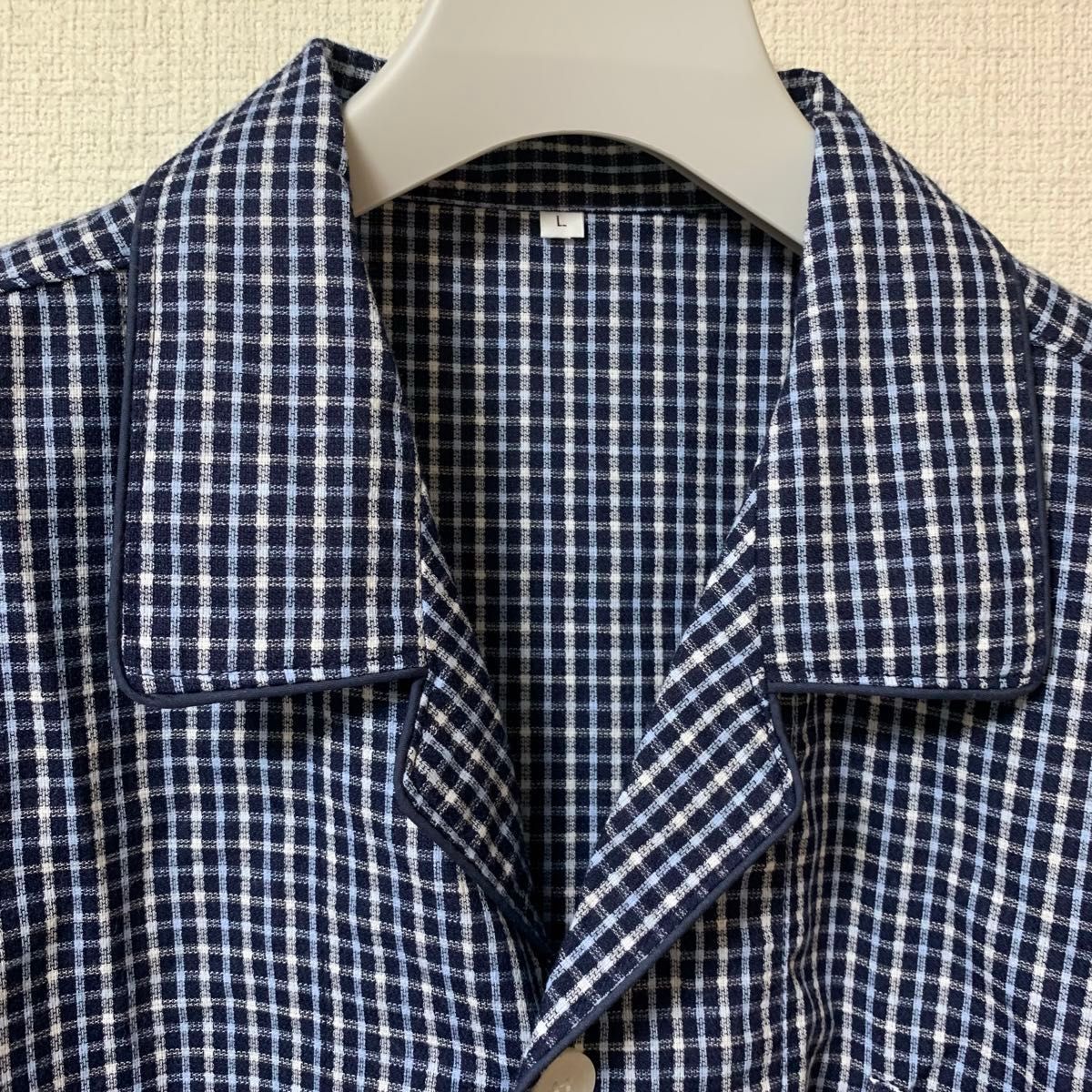 美品 上下セット メンズ 紳士服 パジャマ ルームウェア 関西ファッション連合 Lサイズ ボタン オープンカラー 長袖 長ズボン