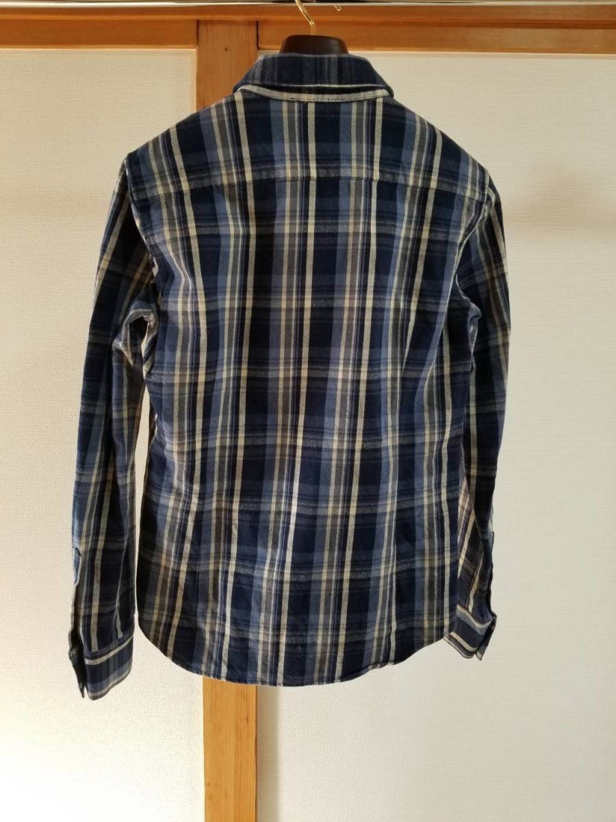 wjk　4814　ch70e　madras check leather-pocket shirts　レザー　ポケット　チェック　シャツ　ネイビー　サイズ　M_画像2