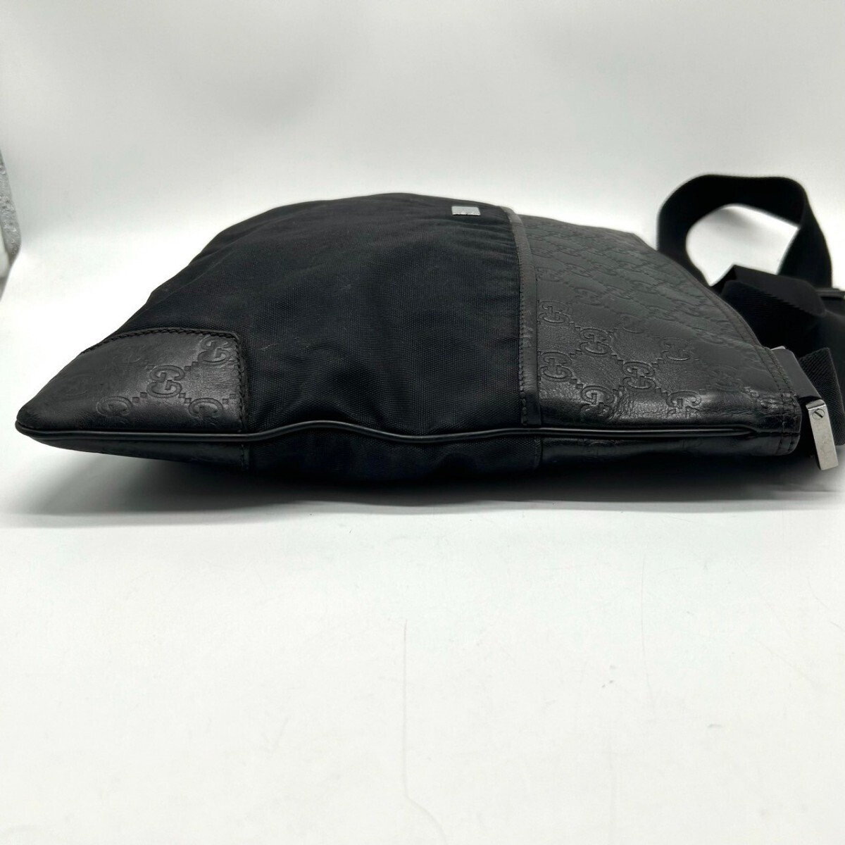 1 иен * редкий * прекрасный товар Gucci GUCCI сумка на плечо mesenja- Cross корпус GG рисунок sima кожа натуральная кожа наклонный .. чёрный черный sakoshu сумка 