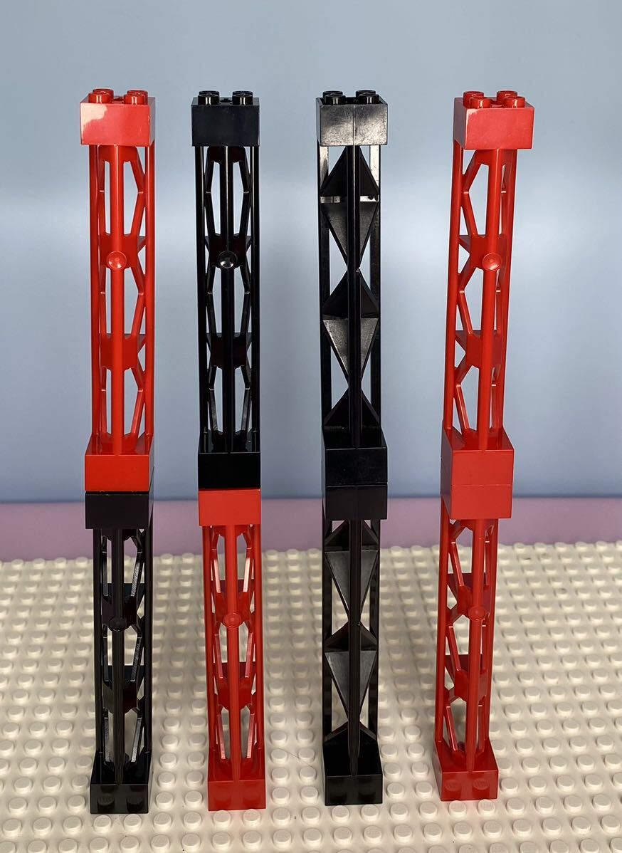 レゴ LEGO 基本ブロック 鉄骨 支柱 三角柱 柱　鉄筋　黒4個　赤4個　計8個_画像5