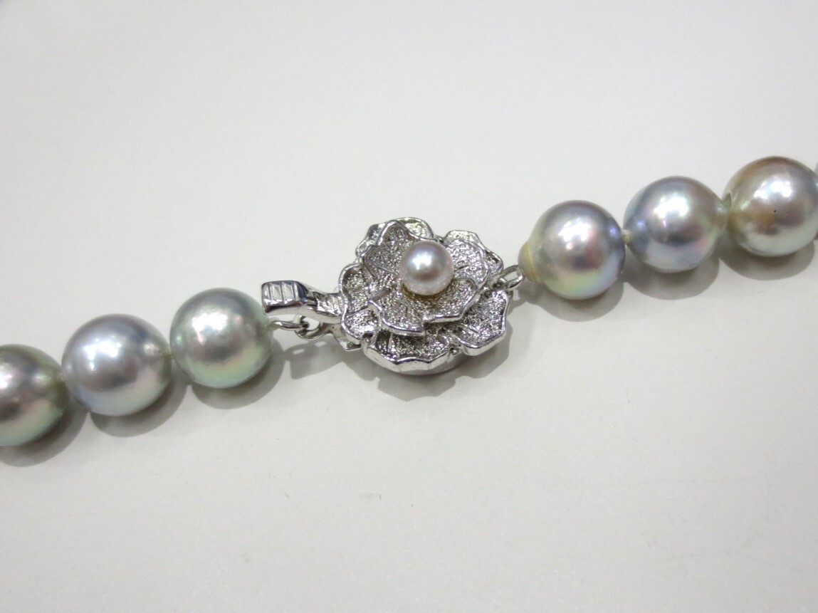 【5-22】 あこや 真珠 グレーパール 8-8.3mm珠 ネックレス SILVER シルバークラスプ 全長42cm 重量41.6ｇの画像5