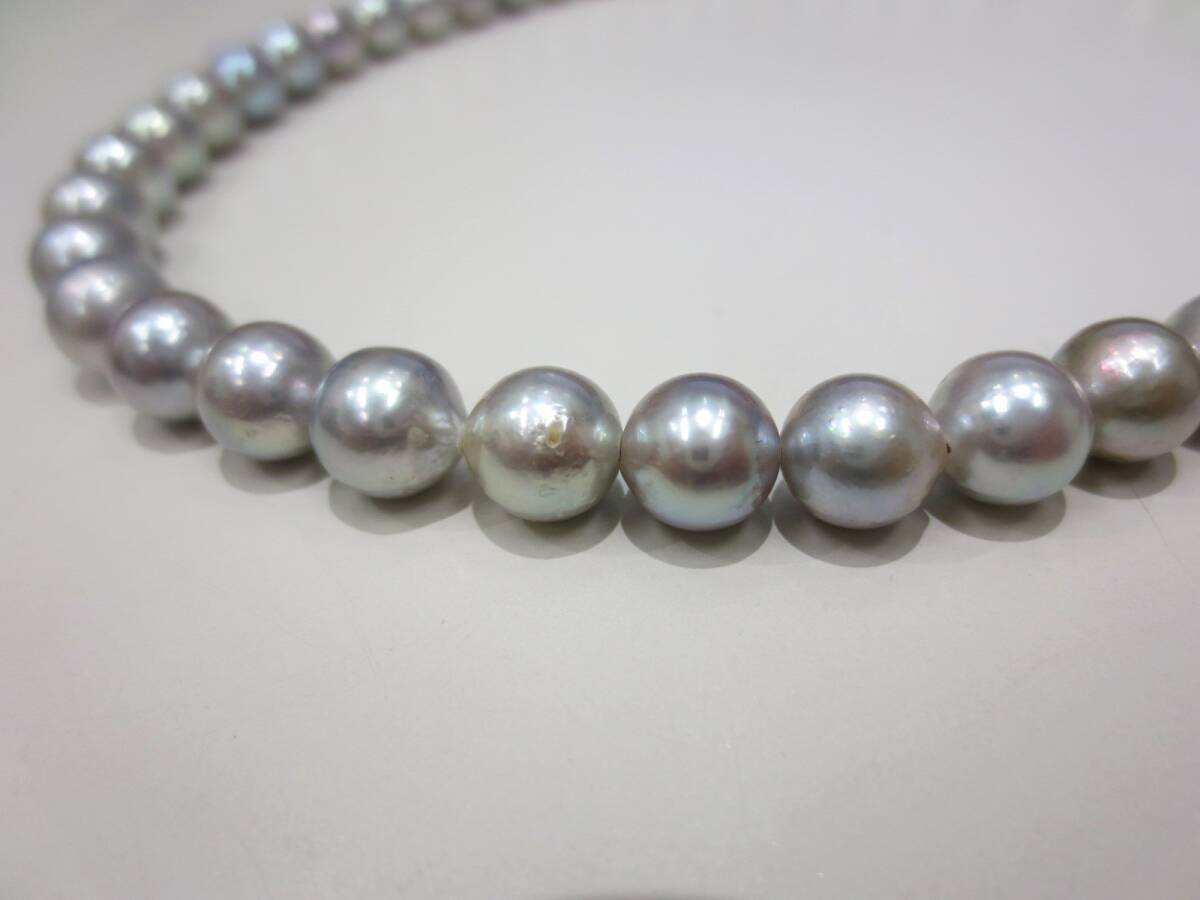 【5-22】 あこや 真珠 グレーパール 8-8.3mm珠 ネックレス SILVER シルバークラスプ 全長42cm 重量41.6ｇの画像3