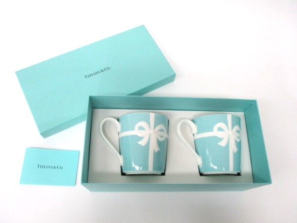 [5-121]TIFFANY&Co. pair mug 2 piece set Blue Ribbon pair cup tableware Western-style tableware Tiffany unused home storage goods 