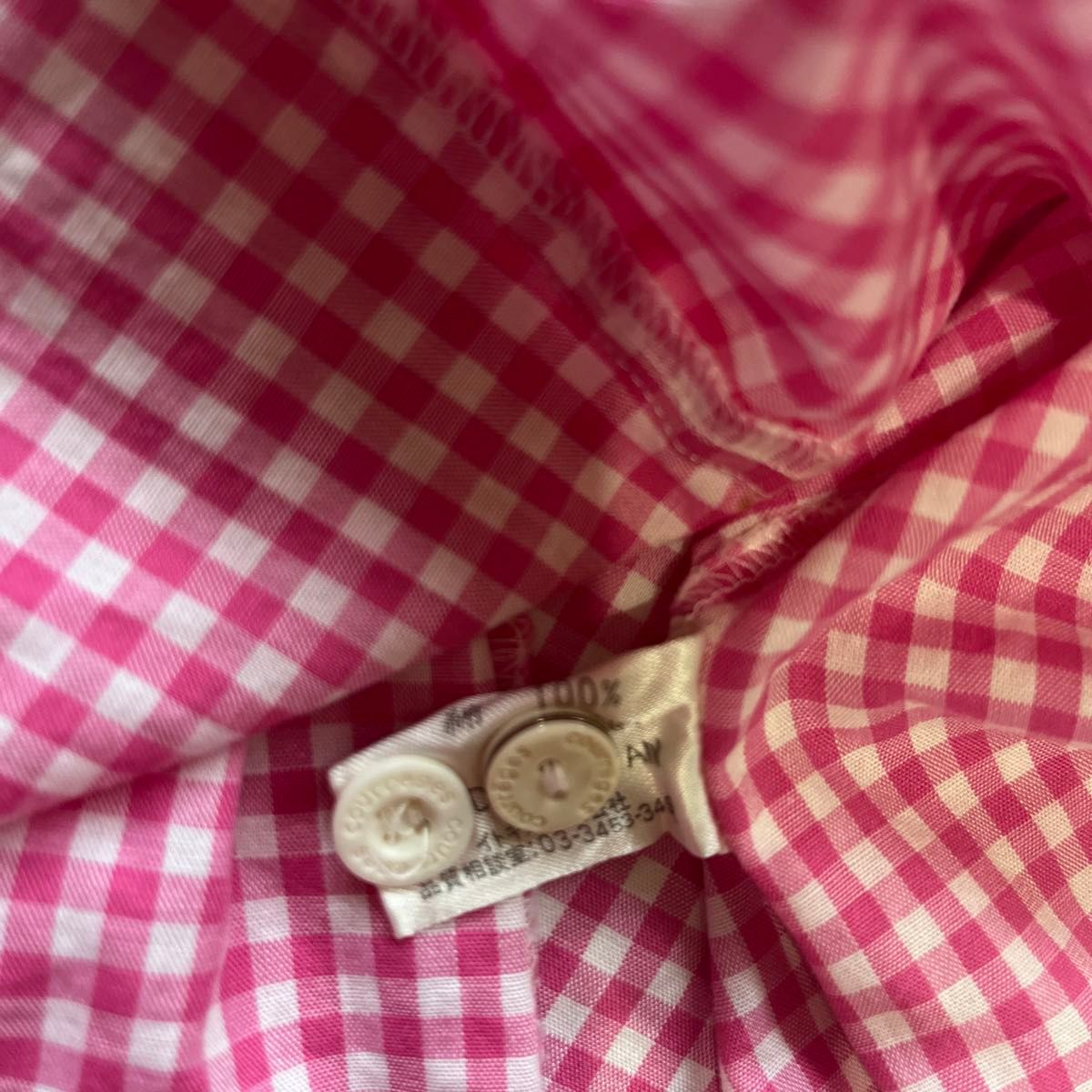 美品　クレージュ　ギンガムチェックシャツ　七分袖　サイズ9   ロゴ刺繍　ピンク