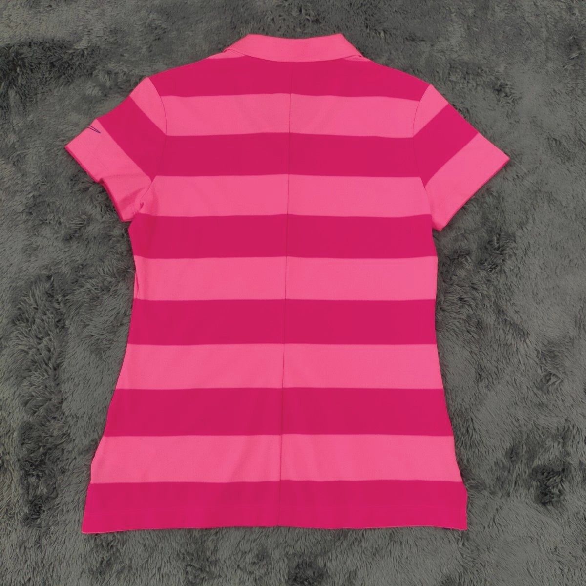 NIKE GOLF ナイキゴルフ 春夏 ゴルフシャツ 襟付きVネック ピンク色 ボーダー レディース Lサイズ