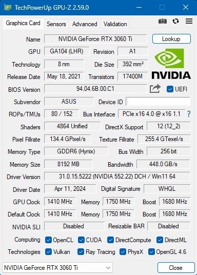 動作品 ASUS DUAL-RTX3060TI-O8G-MINI-V2 OC Edition NVIDIA GeForce RTX3060Ti 8GB GDDR6 グラフィックボード ゲーミング_画像7