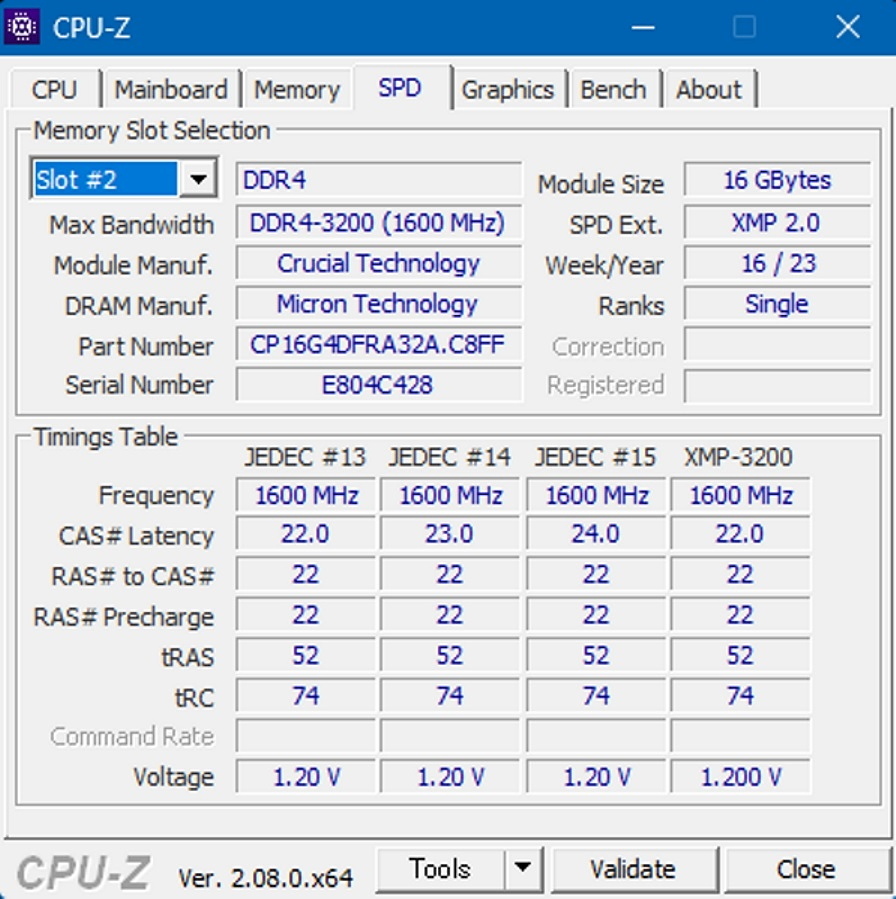 クルーシャル プロ Crucial PRO 16GB×2枚 計32GB マイクロン製 DDR4-3200 PC4-25600 メモリ 動作品 288pin DIMM CP2K16G4DFRA32A +C_画像7