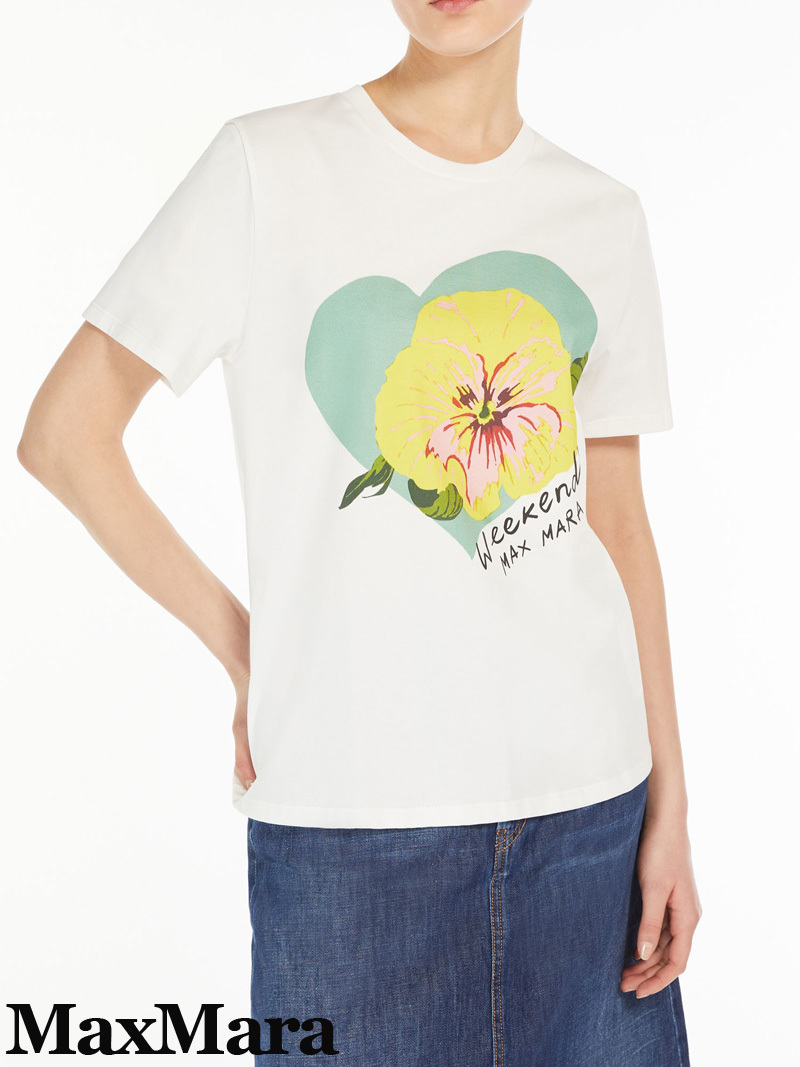 春夏新作30%OFF マックスマーラ Max Mara プリントデザイン コットンTシャツ ホワイト Sサイズ|