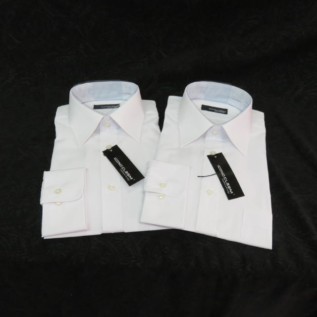 AB2 新品 長袖 ビジネスシャツ ワイド Lサイズ 40-84 形態安定加工 2枚セット ホワイト 白地 Yシャツ メンズ 男性用 会社 通勤_画像2