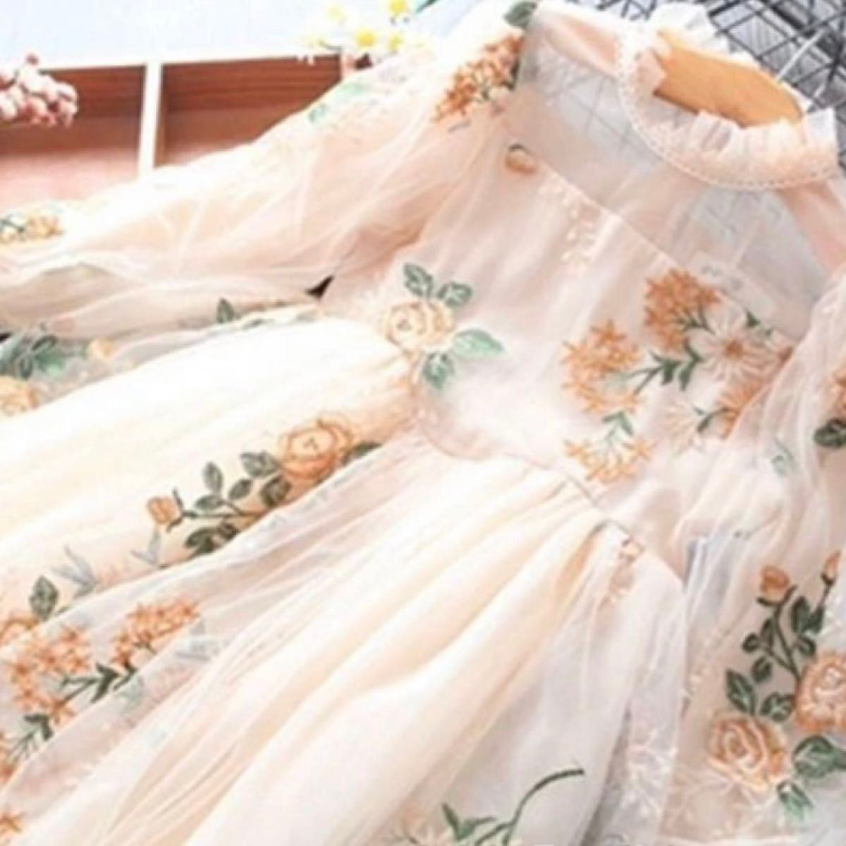 【140】人気キッズドレス　花柄刺繍ワンピース　結婚式フォーマル入学式発表会