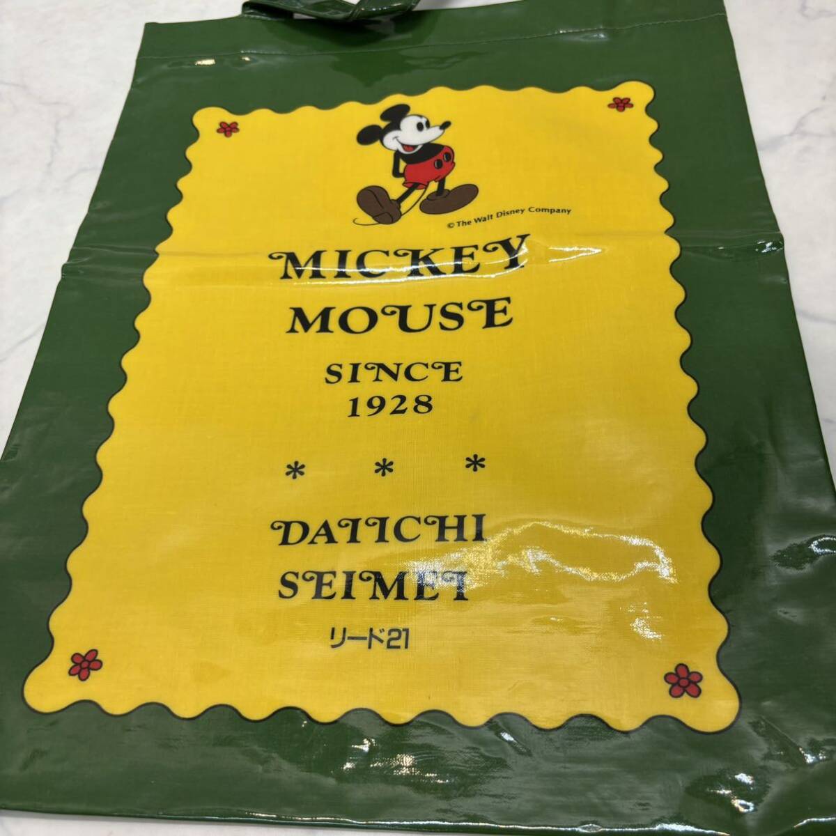 未使用 ミッキーマウス トートバッグ キャンバス PVC リード21 DAIICHI SEIMEI 第一生命 グリーン 緑 イエロー 黄色 ディズニー_画像2
