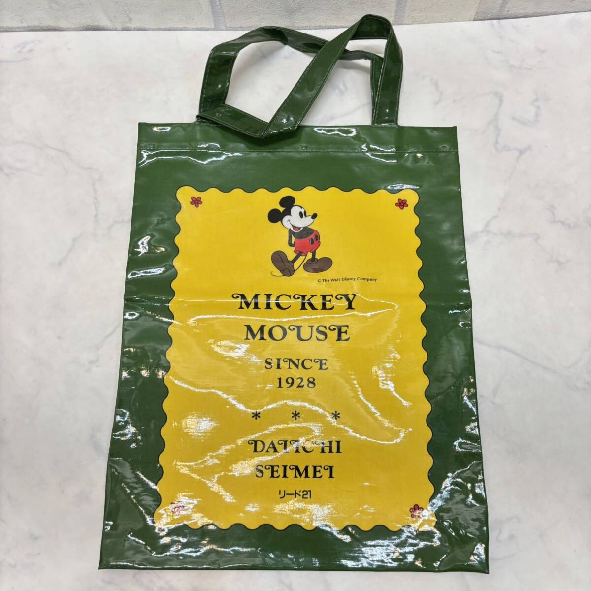 未使用 ミッキーマウス トートバッグ キャンバス PVC リード21 DAIICHI SEIMEI 第一生命 グリーン 緑 イエロー 黄色 ディズニー_画像1