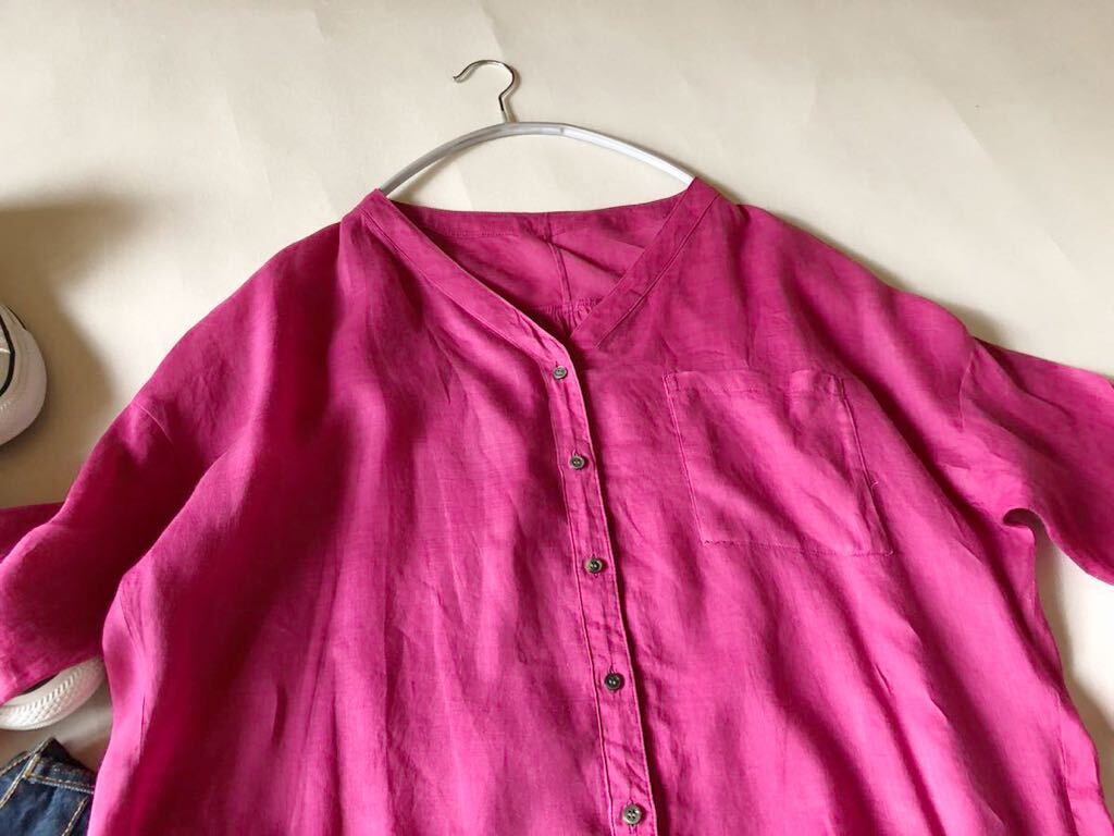 ノーリーズ NOLLEY'S 上質ラミーリネン100%大人可愛いきれい色ゆったりオーバーサイズワークシャツ♪♪_画像5