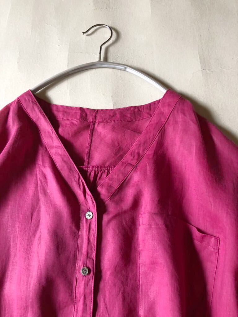 ノーリーズ NOLLEY'S 上質ラミーリネン100%大人可愛いきれい色ゆったりオーバーサイズワークシャツ♪♪_画像3