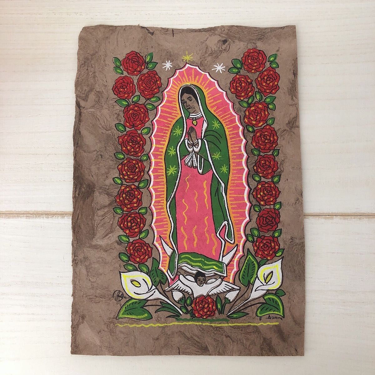 メキシコ民芸品のアマテ絵《グアダルーペ・赤いバラ》|Yahoo メキシコ民芸品のアマテ絵《グアダルーペ・赤いバラ》|Yahoo