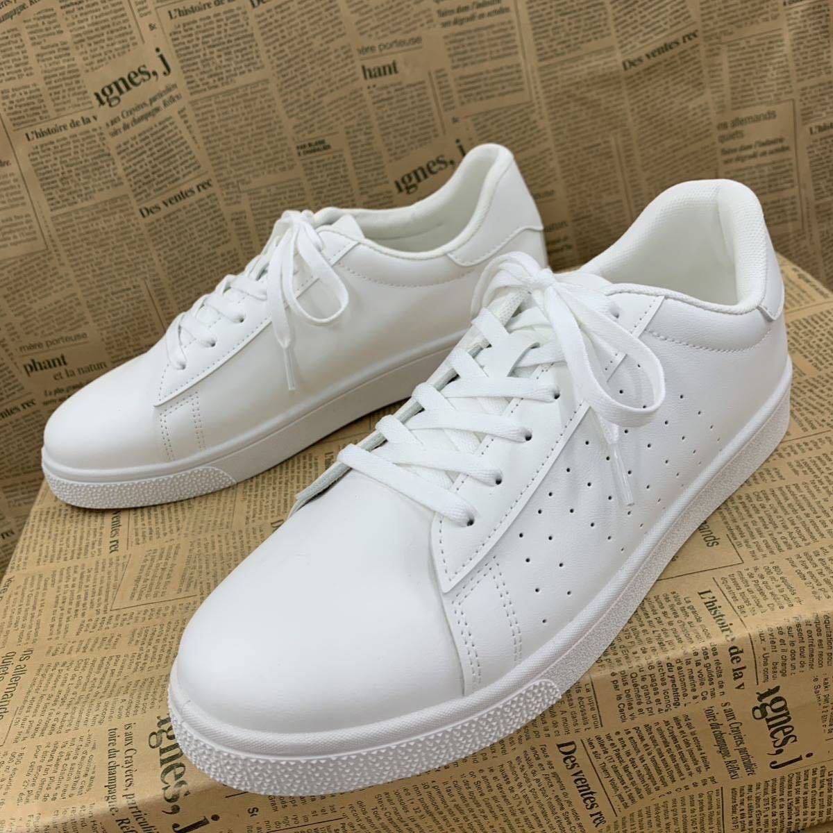  new goods men's 27.0cm light weight fake leather sneakers fake leather shoes coat sneakers water-repellent sneakers white osw2415