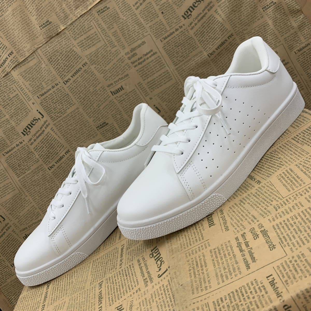  new goods men's 27.0cm light weight fake leather sneakers fake leather shoes coat sneakers water-repellent sneakers white osw2415