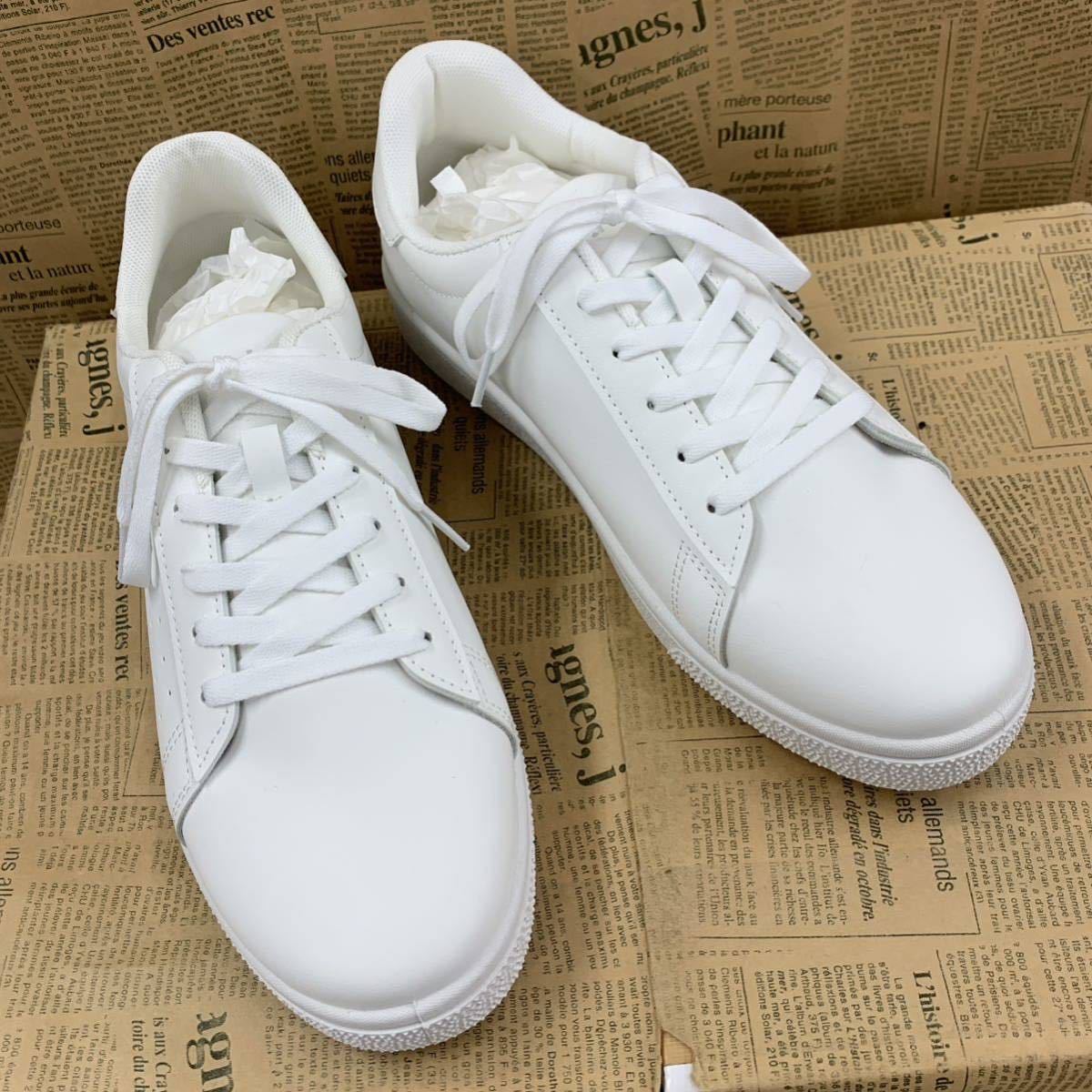  new goods men's 27.0cm light weight fake leather sneakers fake leather shoes coat sneakers water-repellent sneakers white osw2415